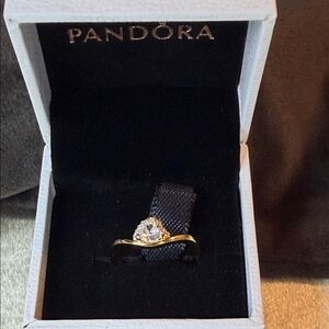 Wavy Heart 14k gold plate Pandora Ring size 7 New in the Box